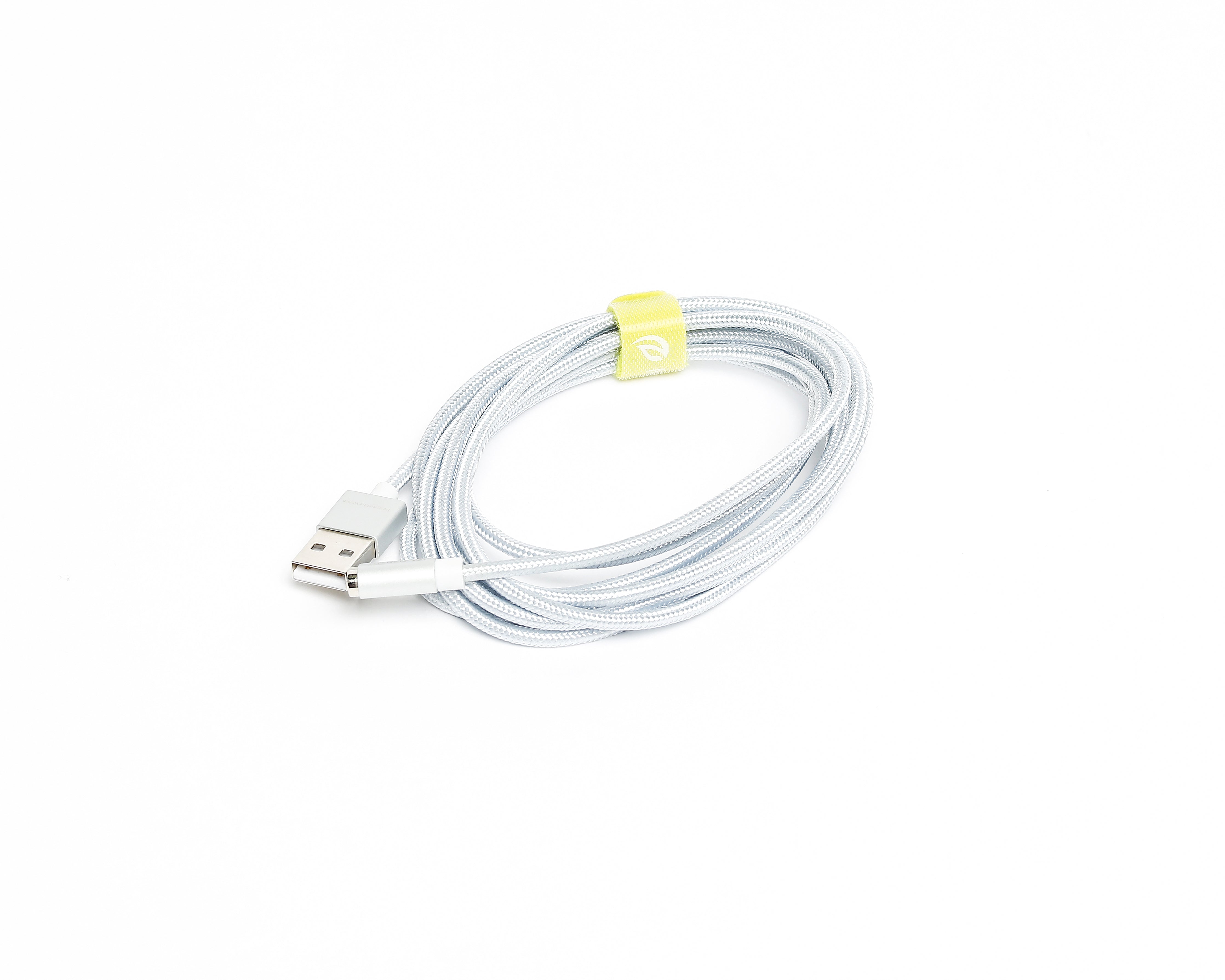 White USB cable on a white background